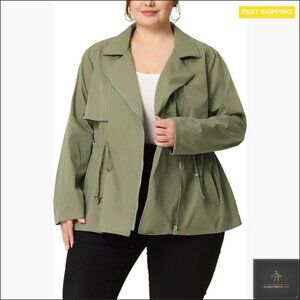 Plus Size Anorak Jacket Drawstring Waist Trench Coat Utility Chic Casual